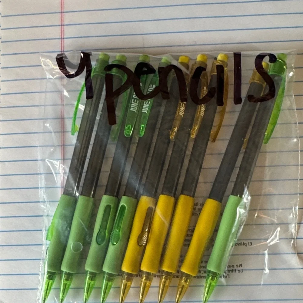 ★ Pack of 9 Green & Yellow Mechanical Pencils School Office Supplies